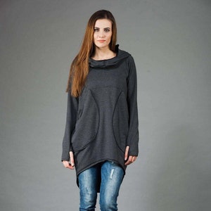 Hooded Sweatshirt, Women Tunic Top, Cotton Hoodie, Oversize Tunic, Sweatshirt Tunic, Casual Hoodie, Plus Size Tunic, Pocket Sweatshirt