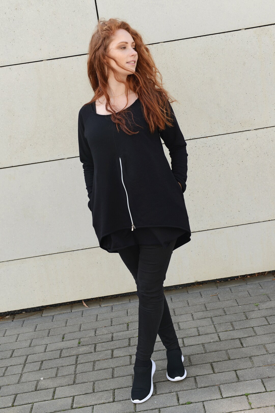 Black Tunic Sweater Women, Plus Size Clothing, Solarpunk Clothing