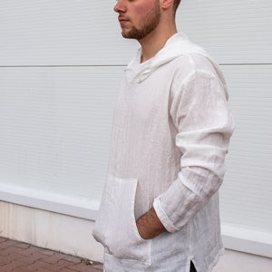 Linen Hoodie Men, Thin Hoodie, Summer Hoodie, White Medieval Tunic, Mid Century Modern, Lightweight Hoodie, Cyberpunk Sweatshirt, Festival zdjęcie 5