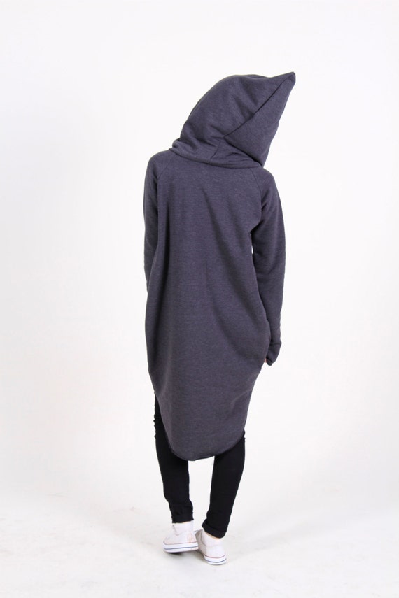 Asymmetrical Hoodie Dress, Avant Garde Gray Cotton Tunic, Plus Size, personalized sweatshirt, spring style Asymmetrical Hoodie Dress, Avant Garde Gray Cotton Tunic, Plus Size, personalized sweatshirt, spring style