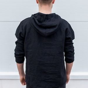 Linen Hoodie Men, Mens Clothing, Big Hood Hoodie, Lightweight Hoodie, Black Loose Sweatshirt, Wizard Hoodie, Mid Century Modern,Ninja Hoodie zdjęcie 8