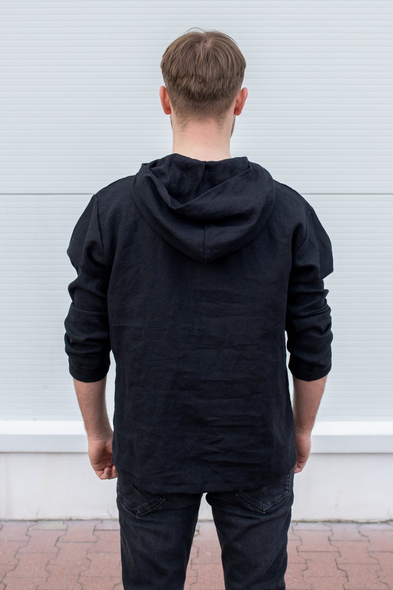 Linen Hoodie Men, Mens Clothing, Big Hood Hoodie, Lightweight Hoodie, Black Loose Sweatshirt, Wizard Hoodie, Mid Century Modern,Ninja Hoodie zdjęcie 8