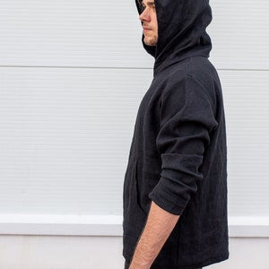 Linen Hoodie Men, Mens Clothing, Big Hood Hoodie, Lightweight Hoodie, Black Loose Sweatshirt, Wizard Hoodie, Mid Century Modern,Ninja Hoodie zdjęcie 7