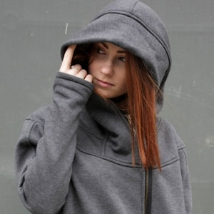 Big Hood Hoodie, Womens Clothing, Fall Style, Hand Tailored Top, Asymmetrical Hoodie, Custom Clothing, Zip Up Hoodie, Fall Sweatshirt