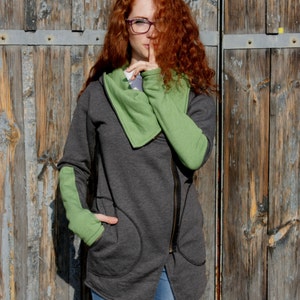Fall Sweatshirt, Asymmetric Sweatshirt, Women Sweatshirt, Zipper Sweatshirt, Cowl Neck Sweatshirt, Comfortable Sweatshirt, Urban Clothing