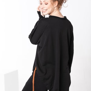 Comfy Sweater, Asymmetrical Tunic, Black Oversized Sweater, Deconstructed Top, Gothic Tunic Top, Futuristic Tunic Top, Black Cotton Sweater image 6