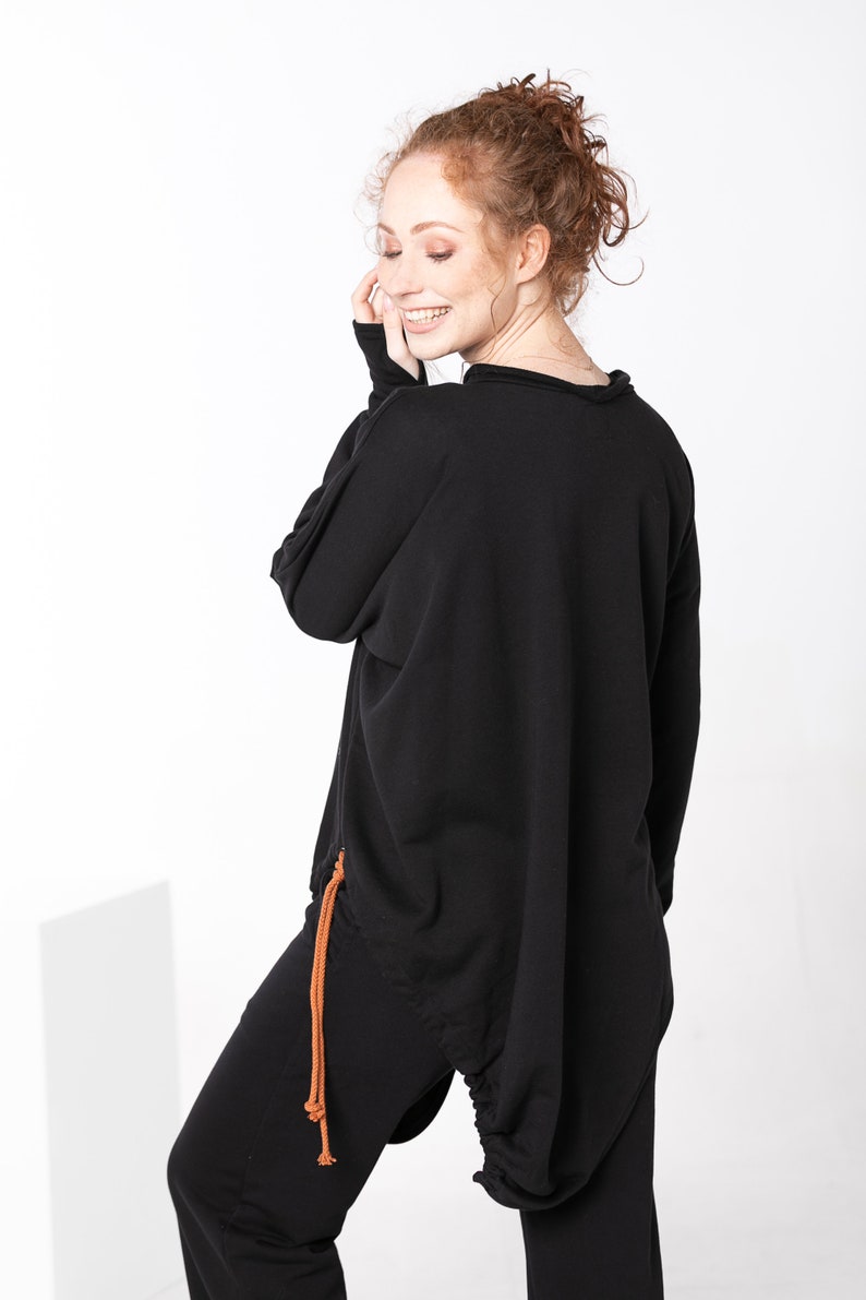 Comfy Sweater, Asymmetrical Tunic, Black Oversized Sweater, Deconstructed Top, Gothic Tunic Top, Futuristic Tunic Top, Black Cotton Sweater image 6