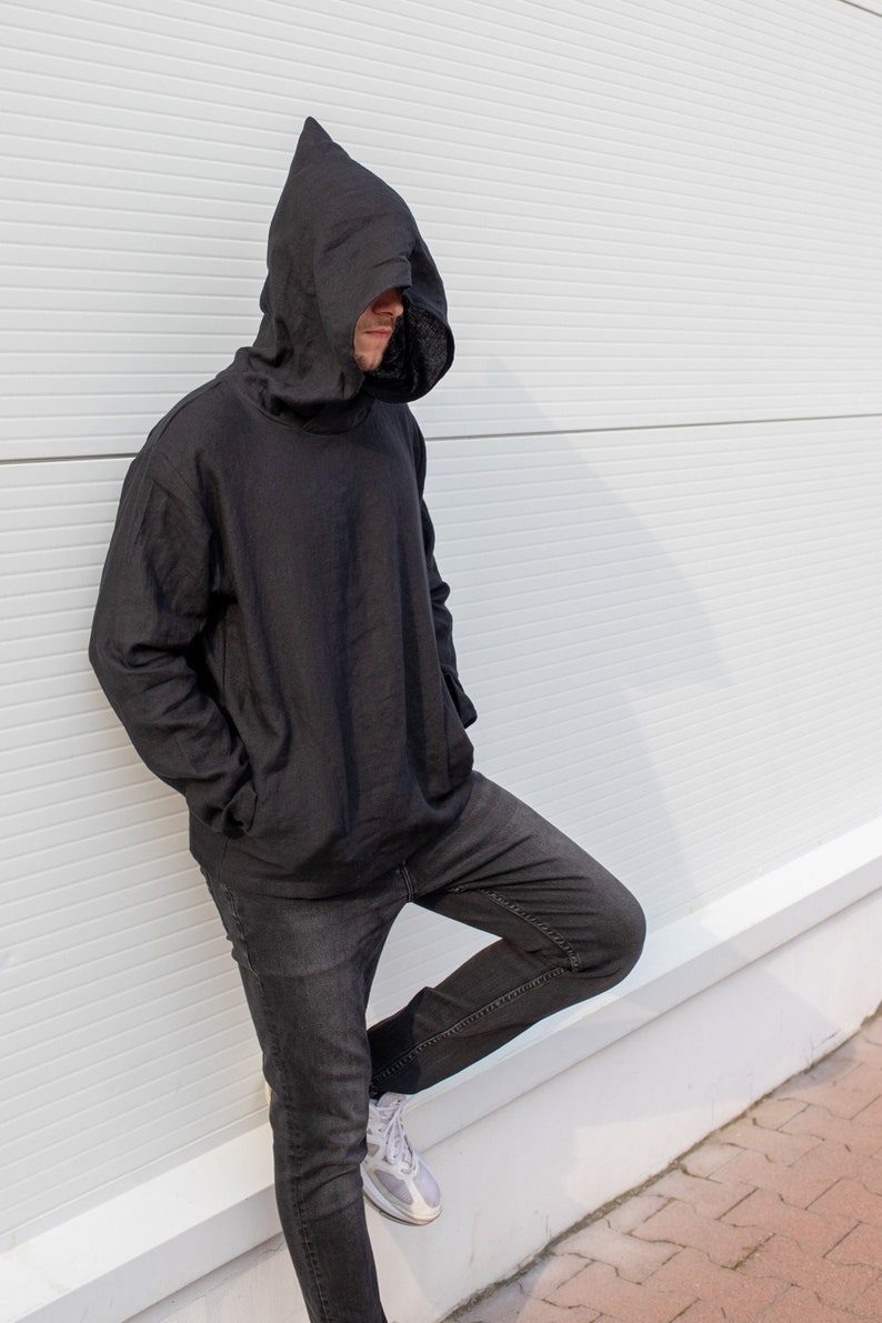 Linen Hoodie, Spring Clothing, Big Hood Hoodie, Pointed Hoodie, Wizard Hoodie, Cyberpunk Hoodie, Assassin Hoodie, Hoodie With Pockets zdjęcie 1