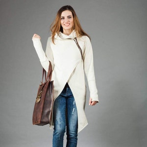 Asymmetrical Wrap Coat, Womens Clothing, Hooded Coat Women, Spring Style, Plus Size Clothing, Long Zip Up Hoodie Coat, Wrap Coat,Avant Garde