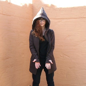 Pointed Hood Hoodie, Spring Style, Fantasy Hoodie with Custom Text Label, Gothic Clothing, Long Jacket Hoodie, Hooded Jacket, Zip Up Hoodie