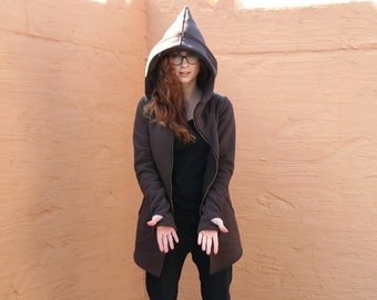 Pointed Hood Hoodie, Fantasy Hoodie, Gothic Clothing, Long Jacket Hoodie, Hooded Jacket, Zip Up Hoodie, Post Apocalyptic Hoodie, Emo Hoodie