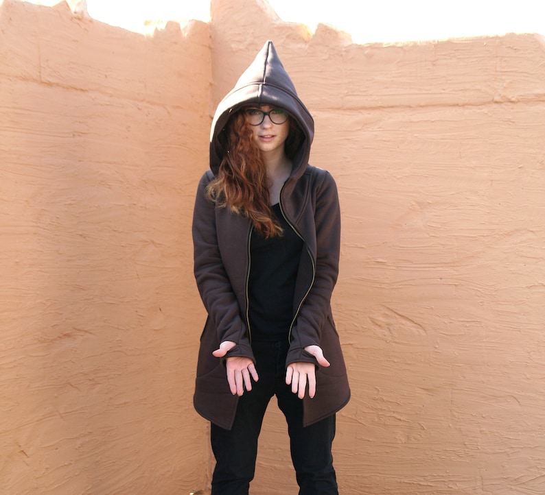 Hoodie Women, Pixie Clothing, Gothic Clothing, Long Jacket Hoodie, Hooded Jacket, Zip Hoodie, Post Apocalyptic Hoodie, Emo Hoodie,Dieselpunk image 1