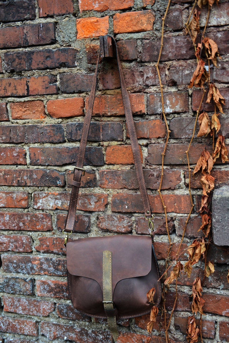 Leather Bag, Brown Boho Bag, Toiletry Bag, Genuine Leather Bag, Birthday Gift Idea, Small Bag, Shoulder Bag, Handbag Women, Make Up Bag image 9