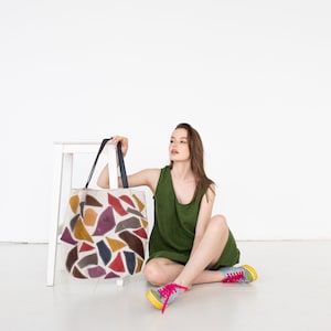 Boho Linen Bag, Large Tote Bag With Handles, Colorful Shopping Bag, Linen Handbag, Gift For Women, Hippie Shoulder Bag, Linen Tote Bag