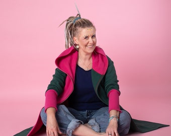 Asymmetrical Color Block Hoodie, Thumb Hole Sleeves, women jacket, spring color