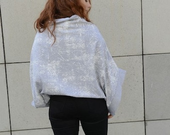 Plus Size Grey Cotton Cowl Neck Tunic, Batwing Sleeve