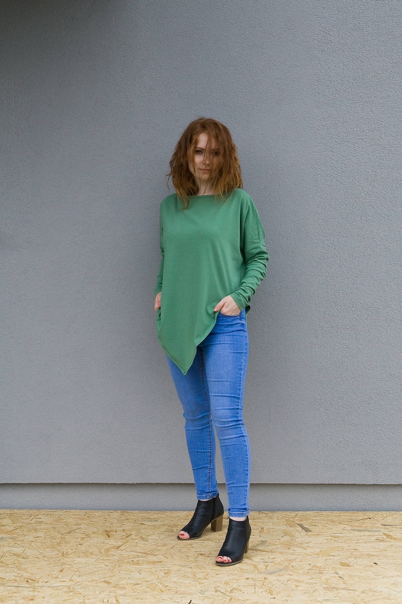 Party Tunic Green Tunic Plus Size Clothing Minimal Tunic Summer Tunic Asymmetrical Tunic Long Sleeve Tunic Women Tunic Plus Size Top