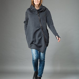 Hooded Coat Women, Winter Coat, Asymmetric Coat, Plus Size Clothing, Winter Jacket Hoodie, Warm Hoodie, Oversized Hoodie, Grey Coat Winter image 5
