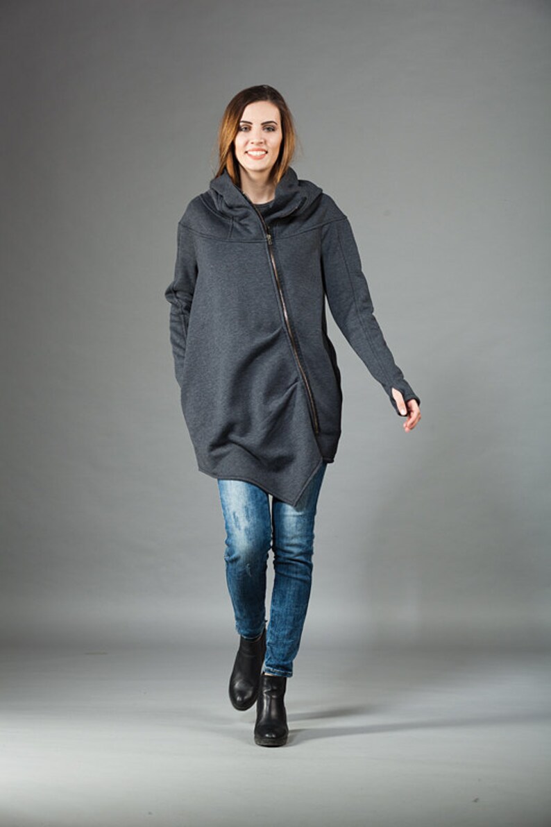 Hooded Coat Women, Winter Coat, Asymmetric Coat, Plus Size Clothing, Winter Jacket Hoodie, Warm Hoodie, Oversized Hoodie, Grey Coat Winter image 5