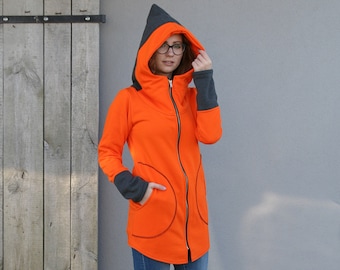 Orange Jacket, Hooded Jacket, Winter Jacket, Plus Size Clothing, Zipper Jacket, Hoodie Jacket, Women Jacket, Orange Hoodie, Plus Size Hoodie