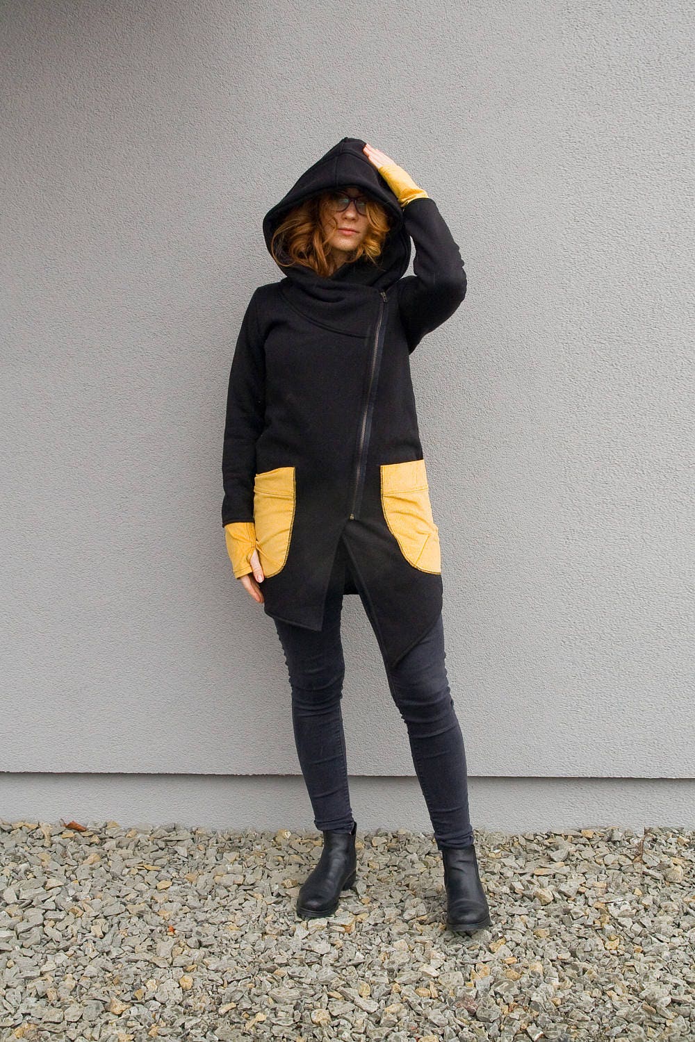 Black and Yellow Hoodie Hooded Winter Sweatshirt - Etsy
