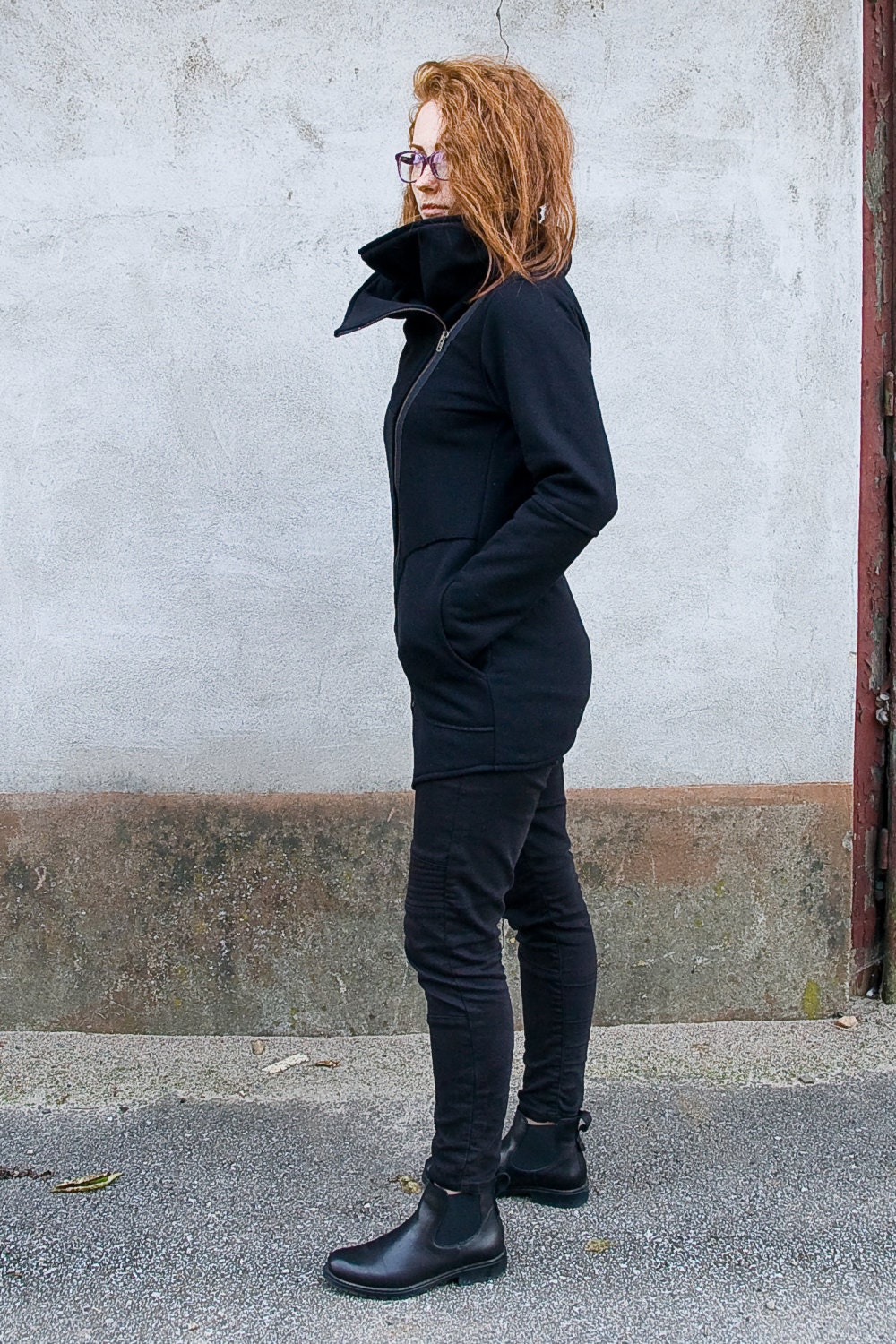 Cowl Neck Hoodie, Cyberpunk Jacket, Asymmetrical Hoodie Cowl Neck Hoodie, Cyberpunk Jacket, Asymmetrical Hoodie