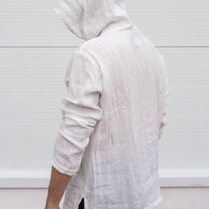 Linen Hoodie Men, Thin Hoodie, Summer Hoodie, White Medieval Tunic, Mid Century Modern, Lightweight Hoodie, Cyberpunk Sweatshirt, Festival zdjęcie 6