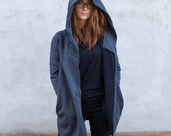 Hooded Coat, Womens Clothing, Spring Coatigan, Asymmetric Clothes, Long Hoodie Jacket, Long Coat, Dystopian Clothing, Cardigan With Pockets
