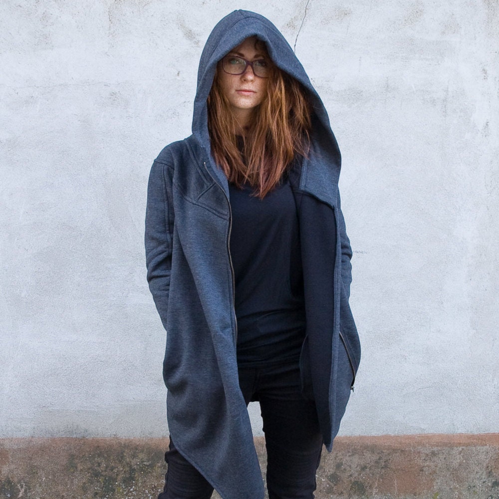 Long Denmark Hoodie Dystopian Clothing, Winter With Etsy Womens - Clothes, Pockets Asymmetric Coat, Coat, Long Hooded Jacket, Clothing, Cardigan Coatigan,