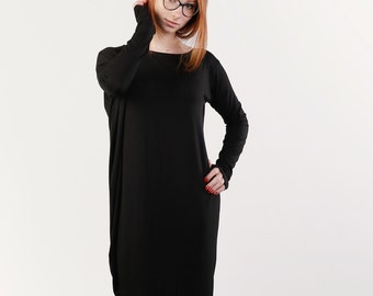 Sweater Dress, Black Dress For Women, Asymmetrical Dress, Plus Size Clothing, Long Sleeve Dress, Black Midi Dress, Gothic Dress,Casual Dress