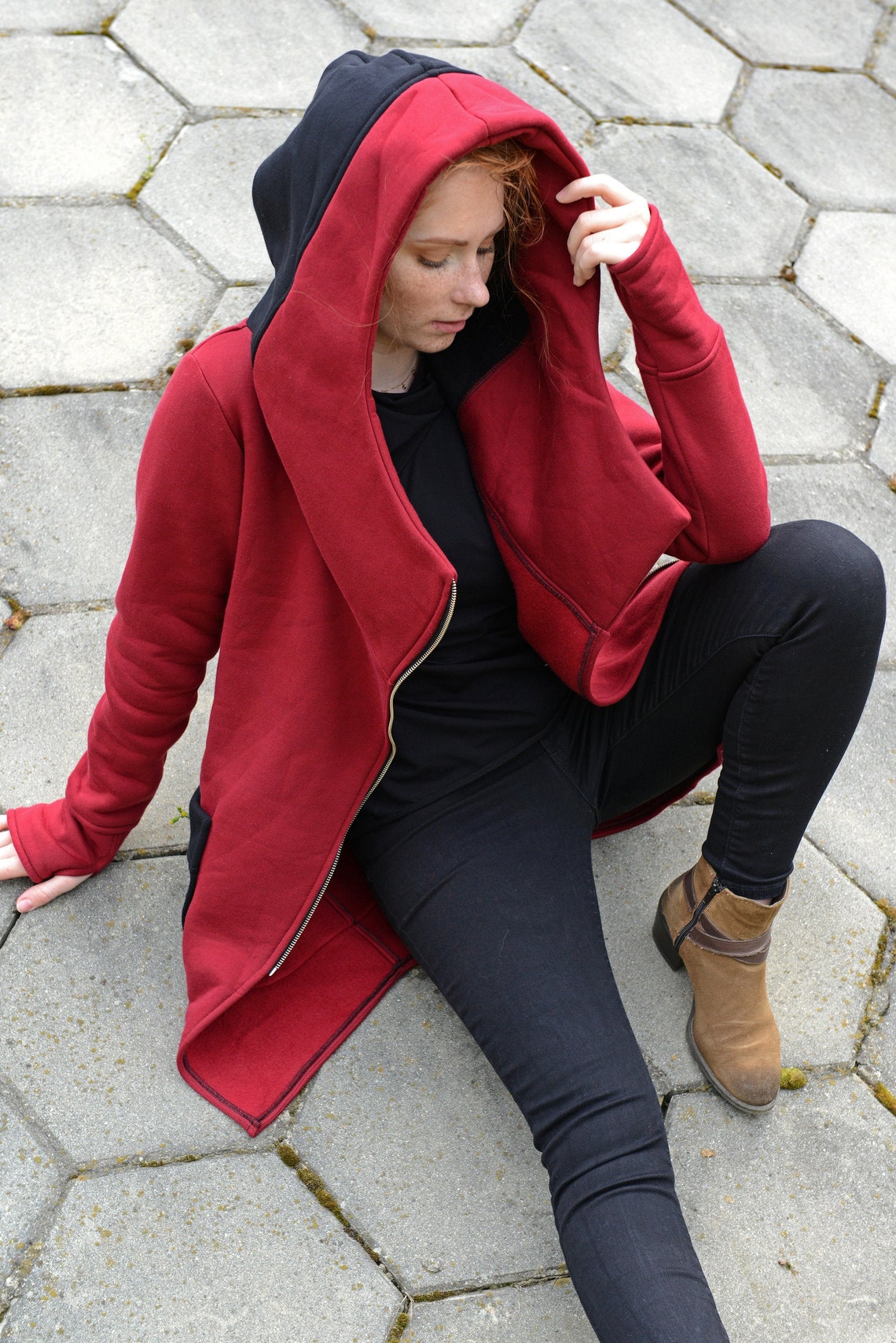 Hooded Coat Red Women Hoodie Big Hood Hoodie Plus Size Etsy