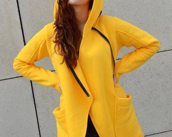 Yellow Hoodie, Yellow Hooded Sweatshirt, Plus Size Clothing, Yellow Jacket, Hooded Hoodie, Womens Sweatshirt, Boho Clothing, Wrap Hoodie