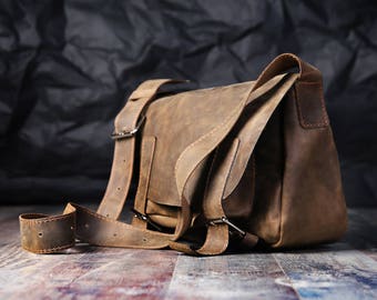 Messenger Bag, Leather Crossbody Bag, Satchel Bag, Adjustable Strap Bag, Boho Accessory, Unisex Bag, Leather Handbag, Brown Bag, Gift Idea