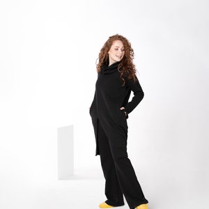 Black Tunic, Turtleneck Women Top, High Collar Tunic, Extravagant Top, Gothic Sweater, Cotton Tunic, Asymmetrical Tunic, Long Sleeve Top