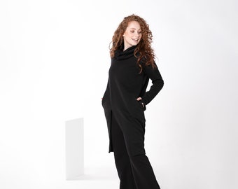 Black Tunic, Turtleneck Women Top, High Collar Tunic, Extravagant Top, Gothic Sweater, Cotton Tunic, Asymmetrical Tunic, Long Sleeve Top