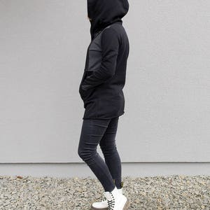 Hoodie For Women, Black Hoodie, Solarpunk, Women Sweatshirt, Plus Size Clothing, Asymmetrical Hoodie, Zipper Sweatshirt, Long Hooded Coat image 2