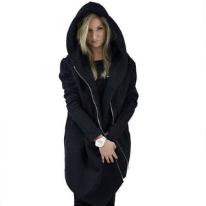 Hooded Coat, Sweatshirt Coat, Plus Size Coat, Asymmetrical Hoodie, Big Hood Hoodie, Long Coat Women, Black Hoodie, Gothic Clothing, Spring