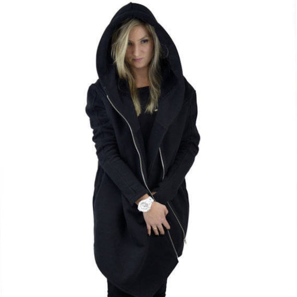 Kapuzenmantel, Sweatshirtmantel, Plus Size Mantel, Asymmetrischer Hoodie, Big Hood Hoodie, Langer Mantel Frauen, Schwarzer Hoodie, Gothic Kleidung, Frühling