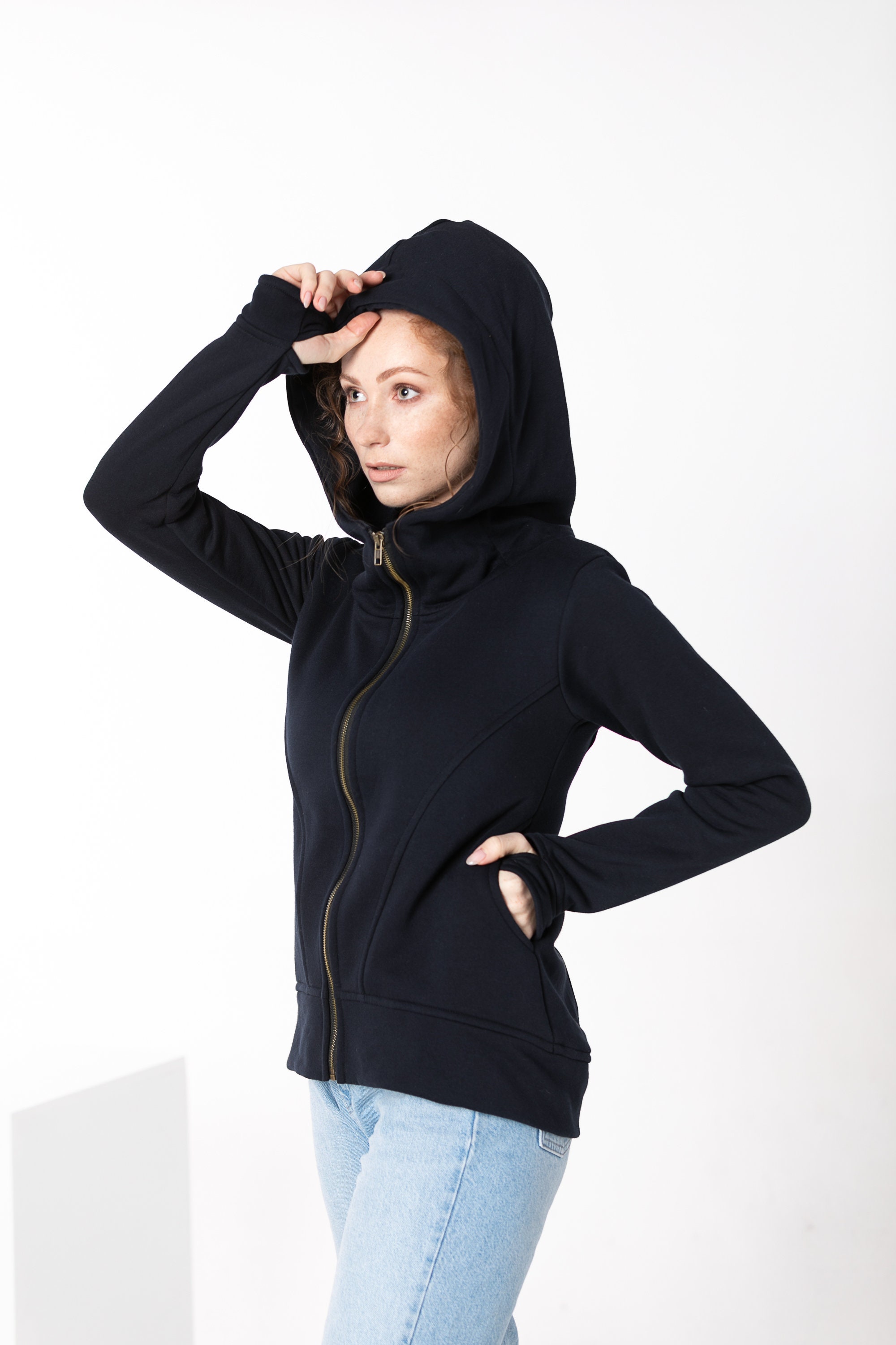 Black Hooded Sweatshirt, Zipper Hoodie, Women Sweatshirt Black Hooded Sweatshirt, Zipper Hoodie, Women Sweatshirt