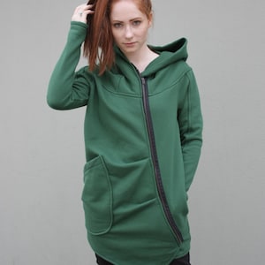 Abrigo con capucha verde, sudadera con capucha asimétrica, ropa de talla grande, sudadera con capucha, abrigo con capucha, sudadera con capucha de invierno, chaqueta de gran tamaño, estilo primaveral