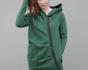 Green Hoodie, Hooded Jacket, Asymmetrical Hoodie, Plus Size Clothing, Sweatshirt Hoodie, Hooded Coat, Winter Hoodie, Oversized Jacket