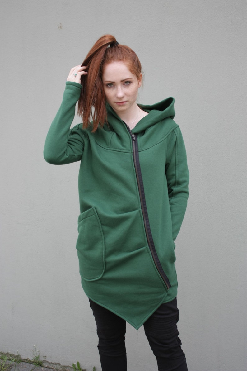 Green Hoodie, Hooded Jacket, Asymmetrical Hoodie, Plus Size Clothing, Sweatshirt Hoodie, Hooded Coat, Winter Hoodie, Oversized Jacket image 1