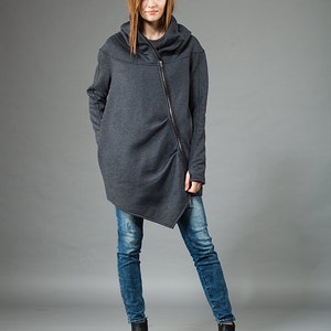 Hooded Coat Women, Winter Coat, Asymmetric Coat, Plus Size Clothing, Winter Jacket Hoodie, Warm Hoodie, Oversized Hoodie, Grey Coat Winter image 4