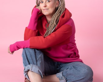 Cotton Blend Boho Hoodie, Loose Fit, Oversized Big Hood, Women's Sweatshirt