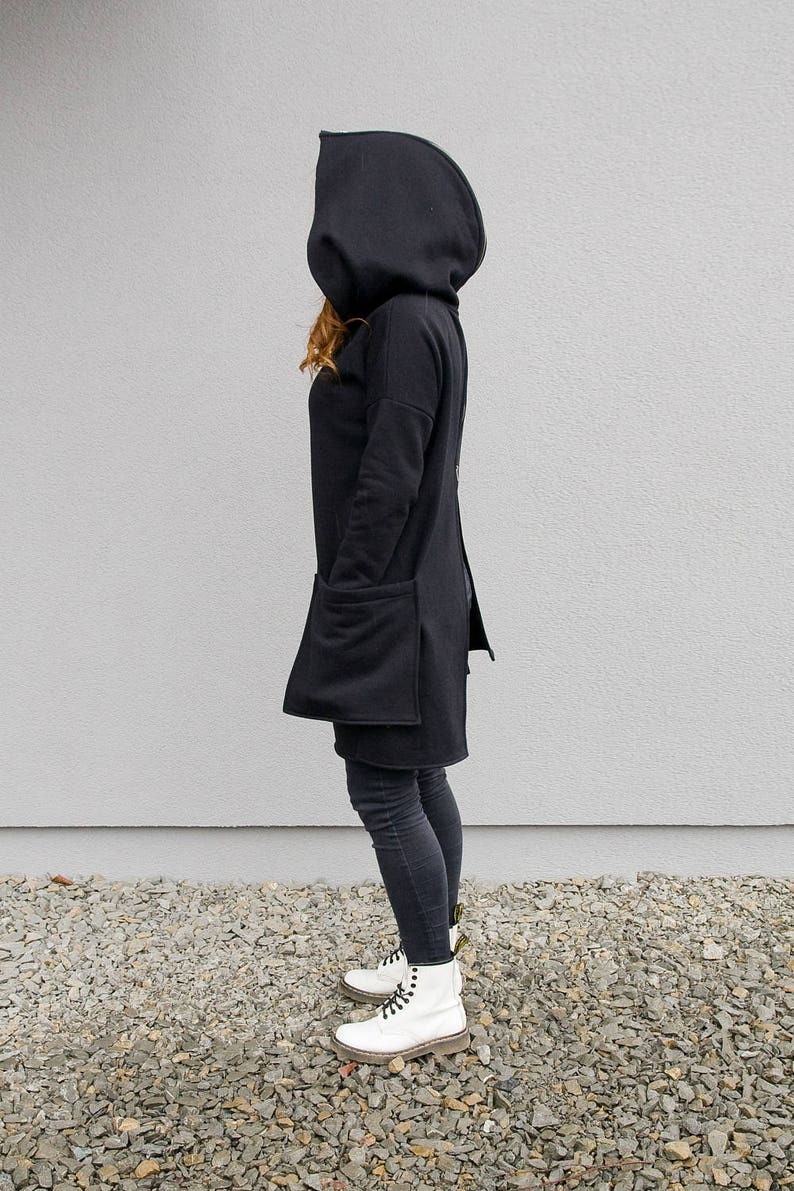 Black Hoodie, Winter Sweatshirt, Plus Size Clothing, Gothic Hoodie, Asymmetric Sweatshirt, Hooded Hoodie, Winter Hoodie, Black Sweatshirt image 2