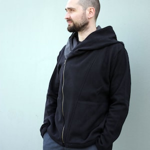 Schwarzer Zauberer-Hoodie, Ninja-Hoodie, spitzer Kapuzen-Hoodie, Cyberpunk-Hoodie, großer Kapuzen-Hoodie, postapokalyptische Kleidung, Emo-Hoodie, große Kapuze Bild 3