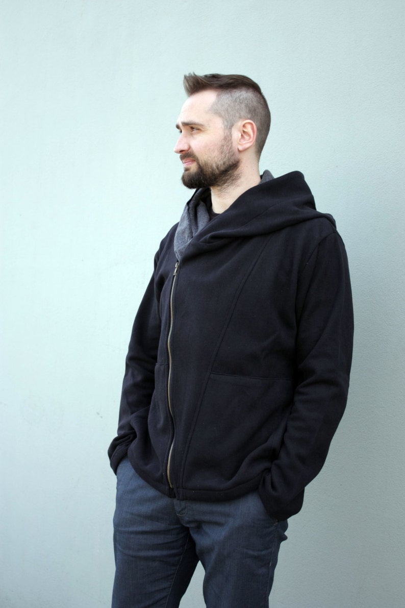 Schwarzer Zauberer-Hoodie, Ninja-Hoodie, spitzer Kapuzen-Hoodie, Cyberpunk-Hoodie, großer Kapuzen-Hoodie, postapokalyptische Kleidung, Emo-Hoodie, große Kapuze Bild 3