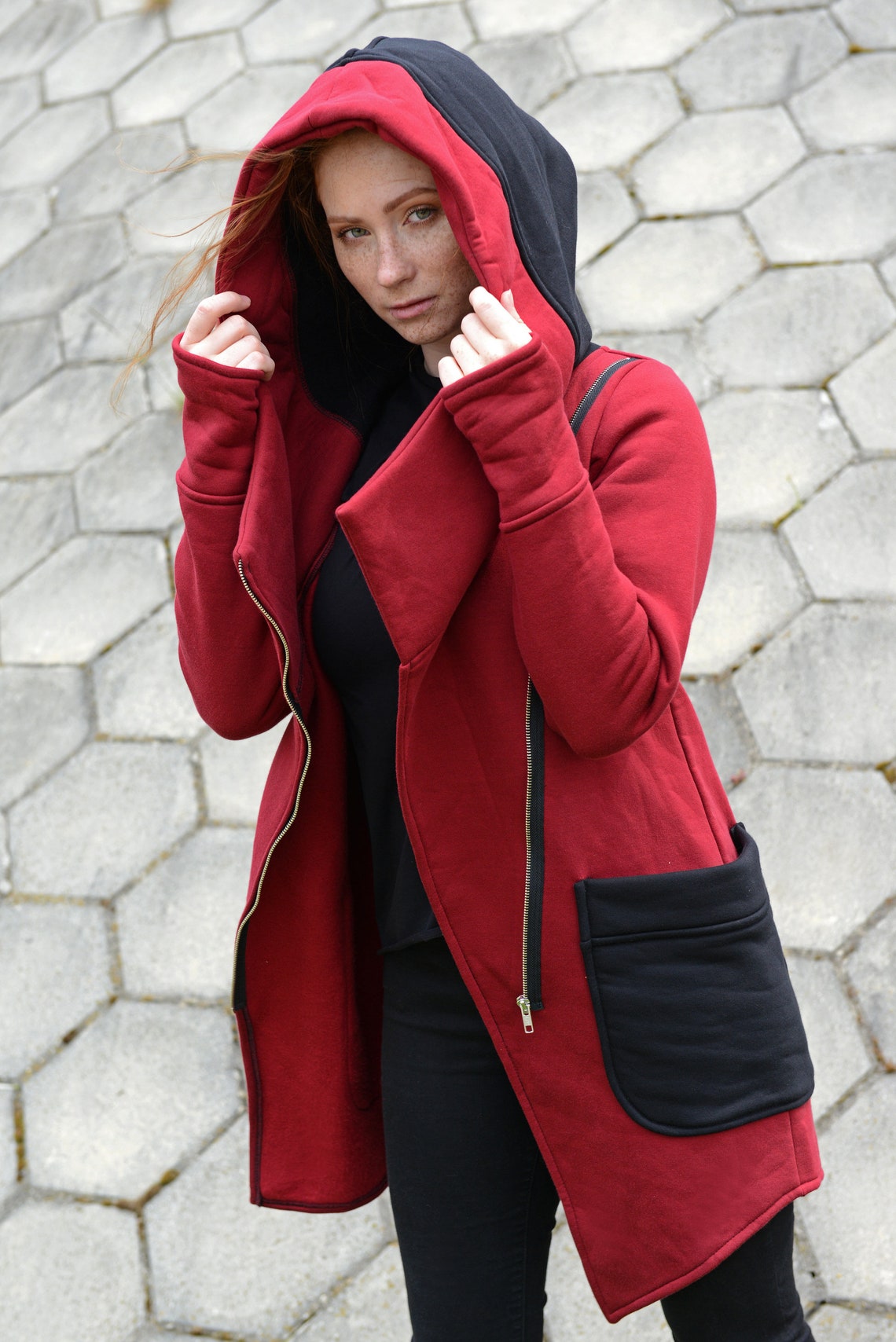 Hooded Coat Red Women Hoodie Big Hood Hoodie Plus Size Etsy