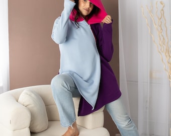 Colorful Asymmetrical Hoodie, Futuristic Sweatshirt Tunic, custom hoodie, handmade clothing, summer style
