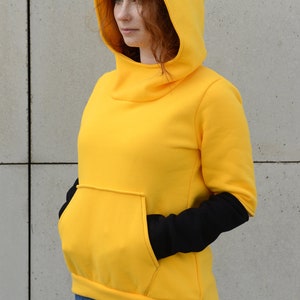 Yellow Hoodie, Hooded Sweatshirt, Pocket Sweatshirt, Plus Size Clothing, Yellow Sweatshirt, Women Hoodie, Asymmetrical Hoodie, Loose Hoodie image 2